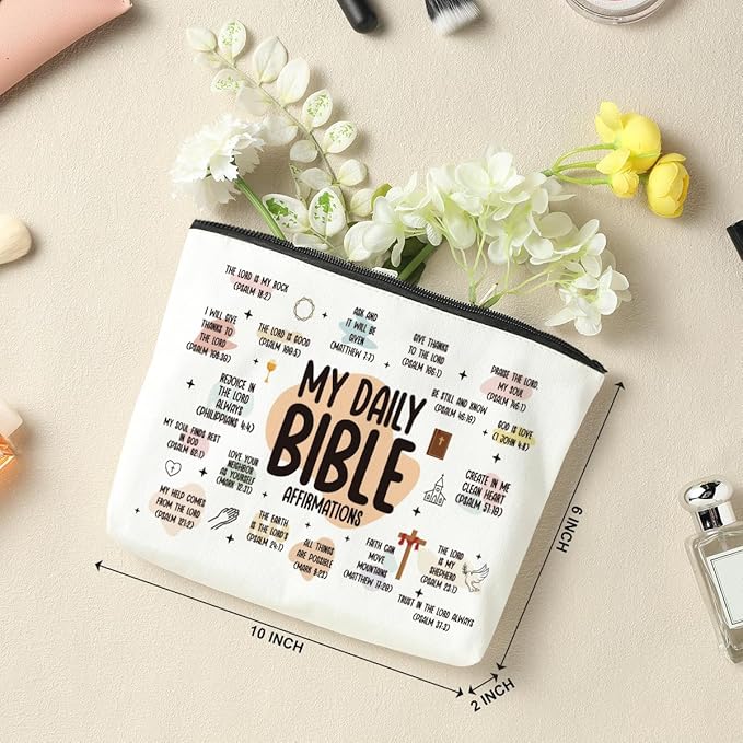 3 Pcs Inspirational Christian Gifts for Women: Bible Verse Scripture Makeup Bag Cosmetic Bag for Girl Daughter Bestie Friendship Gifts - Thanksgiving, Christmas, Graduation, Birthday