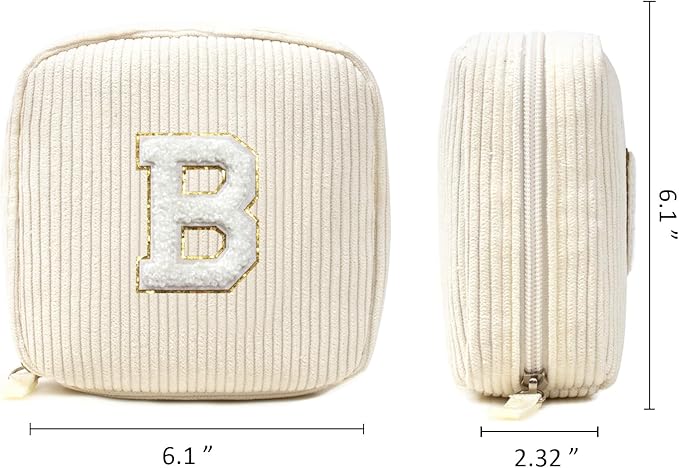 LETGO Birthday Gifts for Women Small Personalized Initial Monogram Makeup Bag,Preppy Corduroy Makeup Bags Travel Toiletry Bag Cute Pouch Purse for Her Mom Girlfriend Wife Sister Teacher Bridesmaid