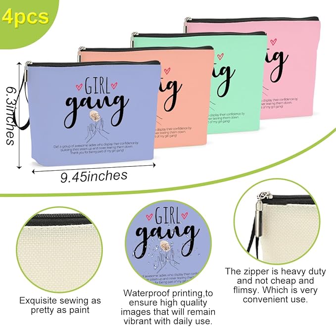 4Pcs Girls Trip Favors Weekender Bags for Women - Girl Power Makeup Bag with Zipper Pouch for Wedding, Bachelorette Party