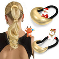 2PCS Gold Hair Ties for Women - Metal Hair Accessories for Thick Hair, Elegant and Durable Geometric Design, Ponytail Cuffs Stretchy Non-Damage Holiday Christmas Gifts