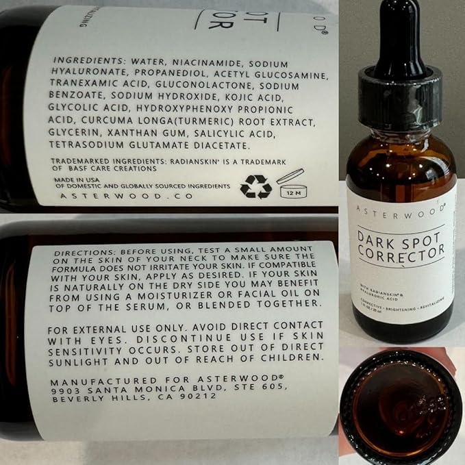 Asterwood Dark Spot Corrector for Face Serum - with Radianskin - with Tranexamic Acid, Kojic Acid, Glycolic Acid, & Salicylic Acid - 1 Fl Oz