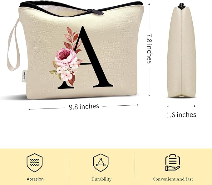 Vavabox A-Z Personalized Makeup Bag, Birthday Gifts for Women Mom, Gifts for Best Friend, Bride Bridesmaid Cosmetic bag (Z, Yellow)