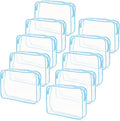 Tbestmax 10 Pack Clear Cosmetic Bags Makeup Bags Portable Waterproof TSA Approved Travel Toiletry Bags Large Organizer Blue, 9.8" x 7.1" x 2.4"