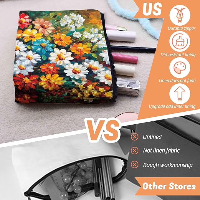 Cosmetic Bags Travel Makeup Toilet Case Waterproof Pouch for Women Girls 6.7X9.45inches - The Allure of Multicolored Wildflowers in Art
