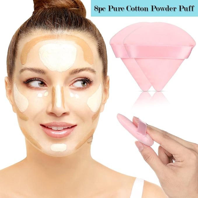 4 facial soft triangle puffs, wet and dry makeup tools, used for powder, mineral powder, body powder, foundation make-up, washable powder puffs (Pink)
