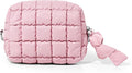 Yarnic Quilted Makeup Bag Cosmetic Bag, Quilt Cosmetic Pouch Puffy Travel Toiletry Bags for Women, Cute Makeup Bag Organizer Soft Puffer Makeup Pouchs (S, Pink)