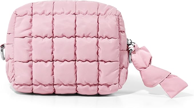 Yarnic Quilted Makeup Bag Cosmetic Bag, Quilt Cosmetic Pouch Puffy Travel Toiletry Bags for Women, Cute Makeup Bag Organizer Soft Puffer Makeup Pouchs (S, Pink)