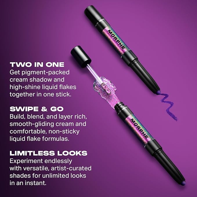 Morphe Mixed Signals Dual-Ended Eyeshadow Stick - Cream Eyeshadow Pigment & Chrome Liquid Flakes for Bold, Layered Eye Makeup Looks - Committed/Conflicted (0.96 oz)