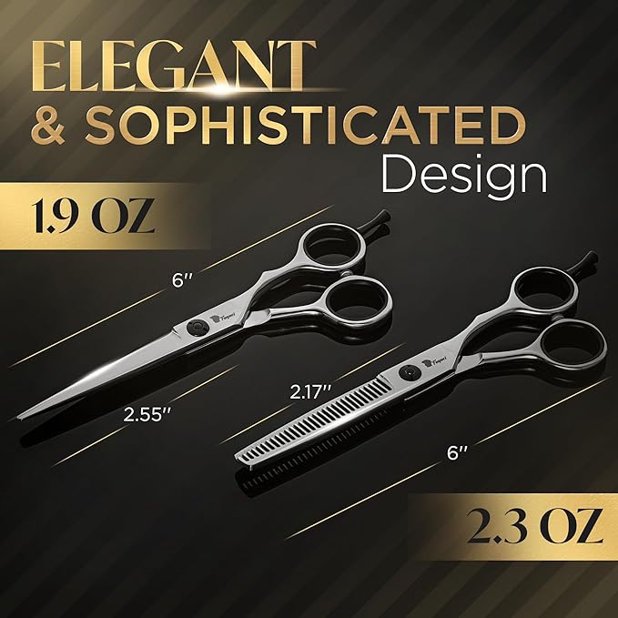 Fagaci Hair Cutting Scissors Set 6" Razor-Sharp, Professional Hair Scissors with Precise Cut and No Snag, Thinning Shears for Haircutting, Lasting Sharpness and Durable Steel Haircut Barber Shears