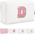 Personalized Initial Letter Makeup Bag, Preppy Glitter Letter Patch Cosmetic Pouch Zipper,PU Waterproof Travel Toiletry Bag Cute Makeup Organizer Monogrammed Make Up Bag,Gift for Women Girls