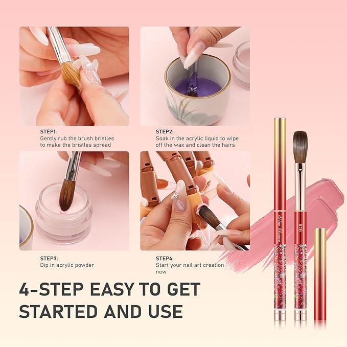 Acrylic Nail Brush Size 12, 100% Real Kolinsky Nail Brush for Acrylic Powder Application, Handmade Women Manicure Nail Extension Tool for Professional DIY Home Salon and Beginner