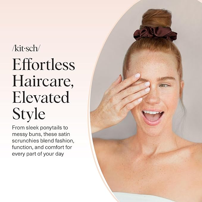 Kitsch Satin Scrunchies for Women - No Crease Hair Ties for Girls | Scrunchies For All Hair Types and Textures, Perfect for Day or Night | Ideal Gifts for Women - 5 Pcs, Cameo