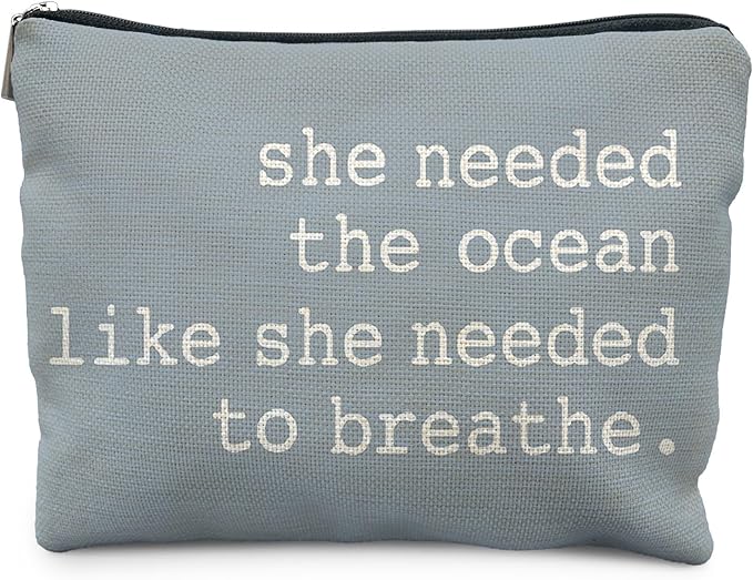 Blue Beach Makeup Bag, Ocean Lover Gifts Cosmetic Bags for Women, Gifts for Beach Lovers, She Needed the Ocean Like She Needed to Breath Zipper Makeup Pouch