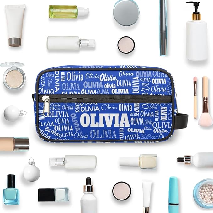 Personalized Name Makeup Bag, Custom Women Cosmetic Travel Toiletry Bag Pouch Organizer for Vacation Weekend Royal Blue