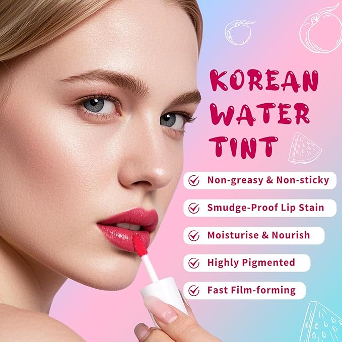 bayfree Lip Tint Stain, Long Lasting Korean Lip Stain Set, Non-sticky Waterproof Lightweight Lip and Cheek Tint, Moisturizing High Pigment Water Tint, Matte Finish Lip Tint