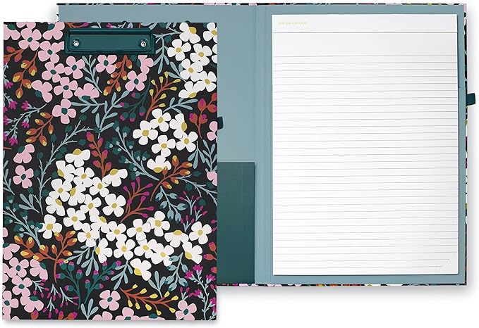 Kate Spade New York Clipboard Folio with Low Profile Clip, Professional Padfolio Includes Lined Notepad, Pen Loop, and Pocket, Fall Floral