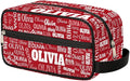 Custom Makeup Toiletry Bag, Personalized Red Travel Cosmetic Organizer Case Portable Bag with Zipper