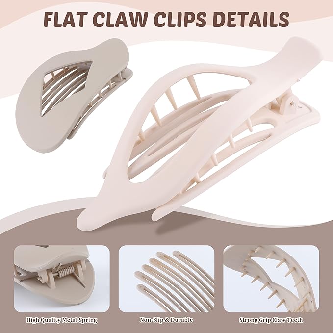 Lourny Flat Hair Clips for Women, 6PCS Flat Claw Clips for Thin Hair Lightweight Non-Slip Claw Clips for Women