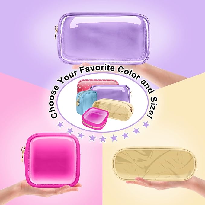 Nylon Small Clear Slim Preppy Cosmetic Zipper Pouch, PVC Toiletry Clutch Coin Makeup Organizer for Women Girls (Purple)