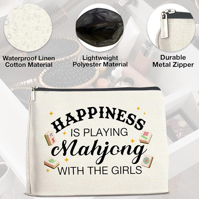 Mahjong Lovers Makeup Bag - Mahjong Gifts for Players - Happiness Is Playing with the Girls - Cosmetic Bag Zipper Makeup Pouch