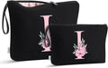 Vavabox A-Z Personalized Makeup Bag, Birthday Gifts for Women Mom, Gifts for Best Friend, Bride Bridesmaid Cosmetic bag (I, 04-Black Set)