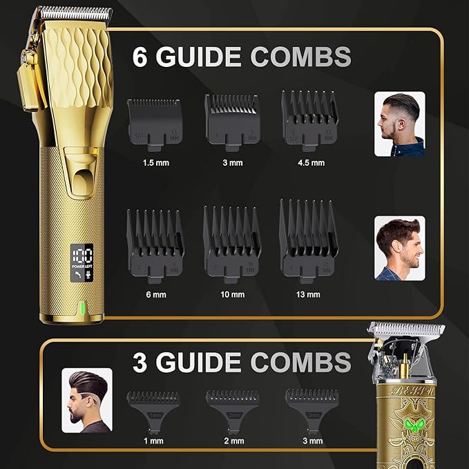 Professional Cordless Hair Clippers and T-Blade Beard Hair Trimmer Sets for Men, Barber Clippers with Travel Case, Rechargeable Home Haircut Beauty Kit for Men