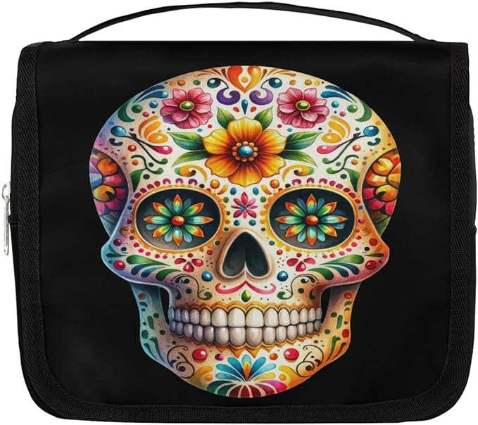 Travel Toiletry Bag for Women & Men Skull Cool Flower Hanging Cosmetic Organizer Portable Waterproof Makeup Case Make Up Bag with Compartments Travel Essentials for Bathroom Shower
