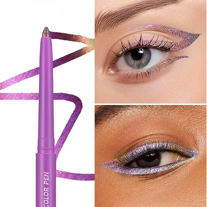 Purple Pink Eyeliner Chameleon Metallic Glitter Eyeliner Pen Multicolor Cream Shimmer Glitter Smooth Eyeshadow Stick Waterproof Long Lasting Eye liner Pencil,Party Stage Use # 03