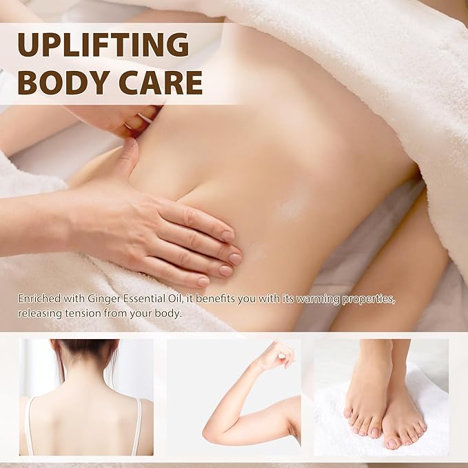 PHATOIL Ginger Oil Ginger Body Massage Oil for Gua Sha, with Lemon,Juniper Berry, 260ML Large Bottle Warming Body Oil for Spa, Lymphatic Drainage, Muscle(8.8oz)