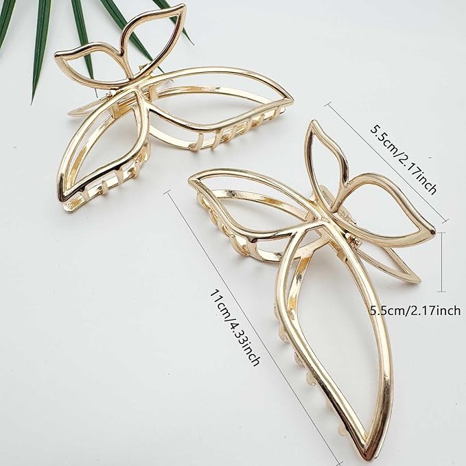 2-Pack Butterfly Claw Clips for Women, Metal Hair Clips for Thick Hair - Non-Slip Large Hair Claws for Updos, Bun, Ponytail