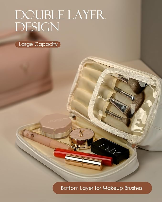 Gifts for Women, Makeup Bags with Handle, Initial Double Layer Cosmetic Bag with Makeup Brush Organizer, Birthday Gifts for Women - 30th 40th 50th 60th 70th Birthday Gifts, Gifts for Friends