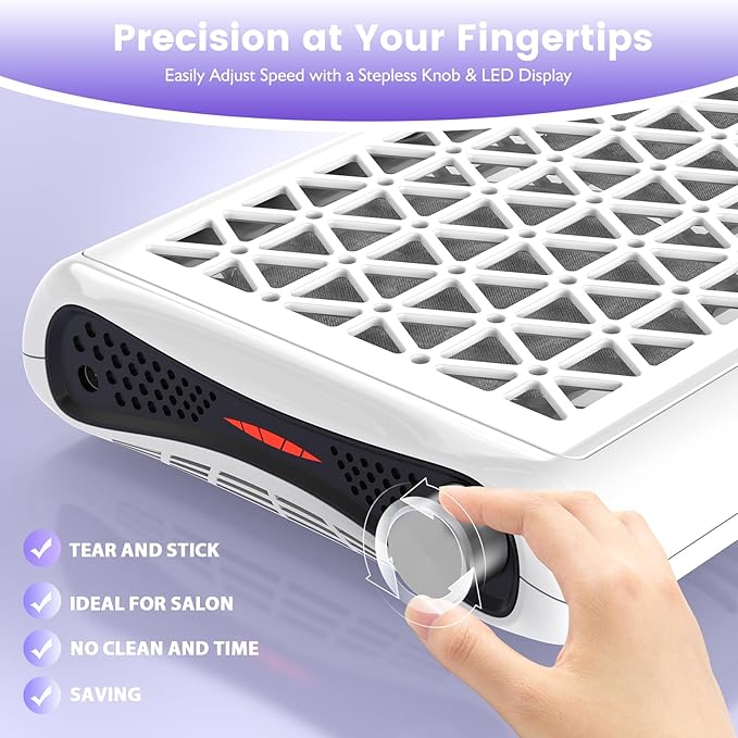 Nail dust collector. 1600PA powerful suction dust collector nail tech. Vacuum Fan Dust Collector with LED display includes 30 sheets of filter paper, suitable for nail salons and home manicures