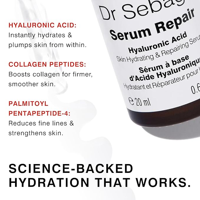 Dr Sebagh Serum Repair (0.68 fl oz) - Award-Winning Hyaluronic Acid Facial Hydrator - Anti Aging & Wrinkle - Skin Moisturizing & Repairing Formula - Collagen Boosting Youthful Glow For Women & Men