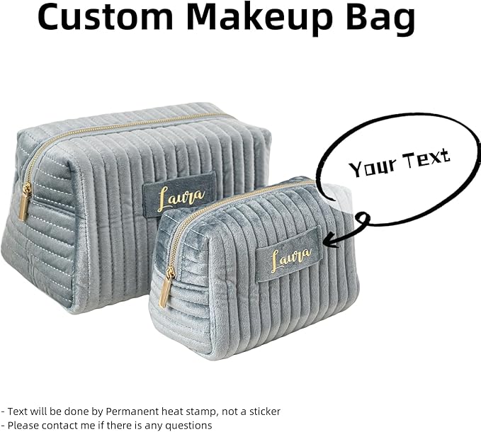 Personalized Makeup Bag, Velvet Custom Name Travel Makeup Bag with Zipper for Women Teen Girls Birthday Gifts Mothers Day Gifts for Mom