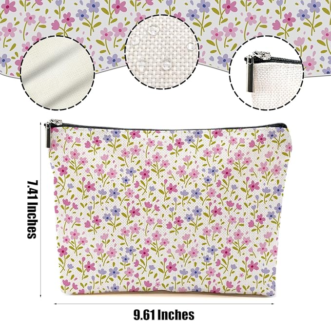 4 Packs Cute Flowers Makeup Bag Floral Wildflower Cosmetic Bag Friend Friendship Gifts for Women Girls Sister Daughter Botanical Travel Organizer Zipper Pouch Christmas Thanksgiving Birthday Gifts