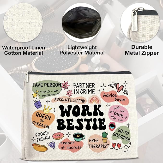 Work Bestie Gifts Makeup Bag, Work Best Friend Gifts for Women, Gifts for Coworker Colleagues Friend Work Bestie Zipper Makeup Pouch