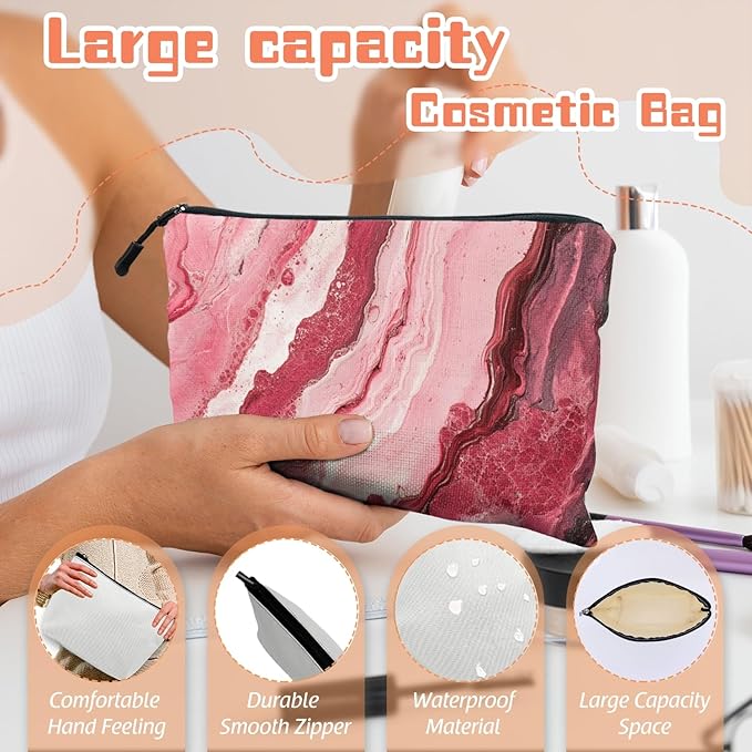 Cosmetic Bags Travel Makeup Toilet Case Waterproof Pouch for Women Girls 6.7X9.45inches - Abstract Painting With Pink And Red Swirls