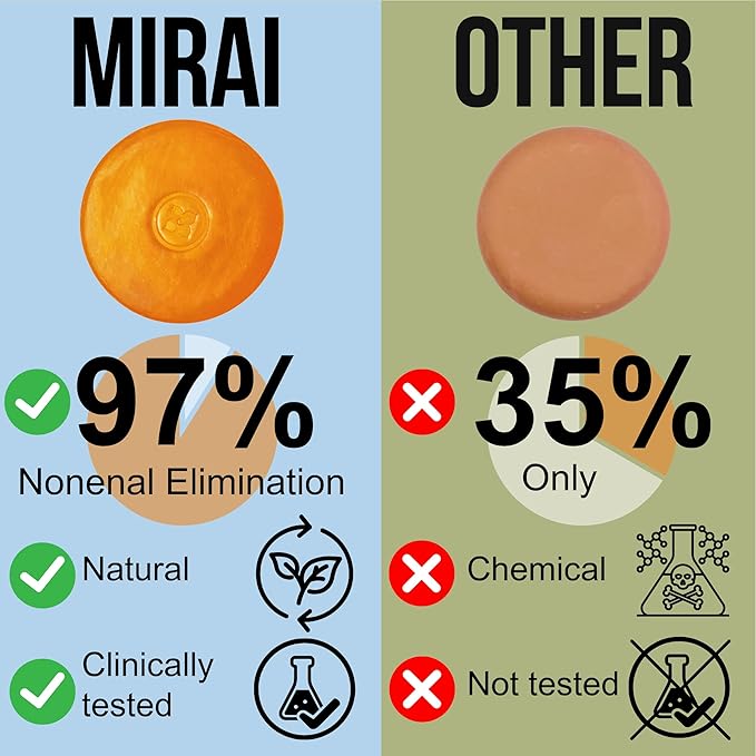 MIRAI Clinical Persimmon Soap Bar for Old People Smell - Nonenal Solution - Japanese Persimmon and Green Tea Extract - For Men and Women - Gentle on All Skin Types - Natural Body Odor Soap
