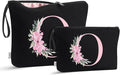 Vavabox A-Z Personalized Makeup Bag, Birthday Gifts for Women Mom, Gifts for Best Friend, Bride Bridesmaid Cosmetic bag (O, 04-Black Set)