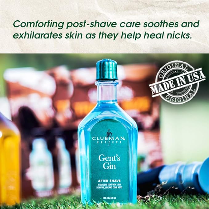 Clubman Pinaud Gent’s Gin After Shave Lotion – Masculine Scent with Gin, Lime & Cedar Notes, Refreshing Aftershave for Men, 6 oz