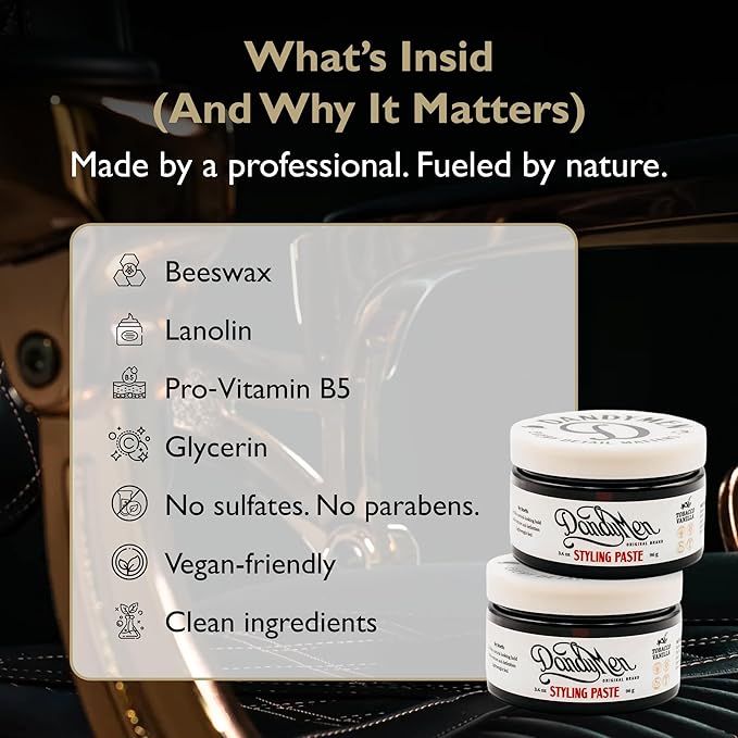 Styling Paste – Medium Hold with Flexible Control and Natural Shine – Enriched with Beeswax & Pro-Vitamin B5 – 3.4 oz (2-pack, Tobacco Vanilla)