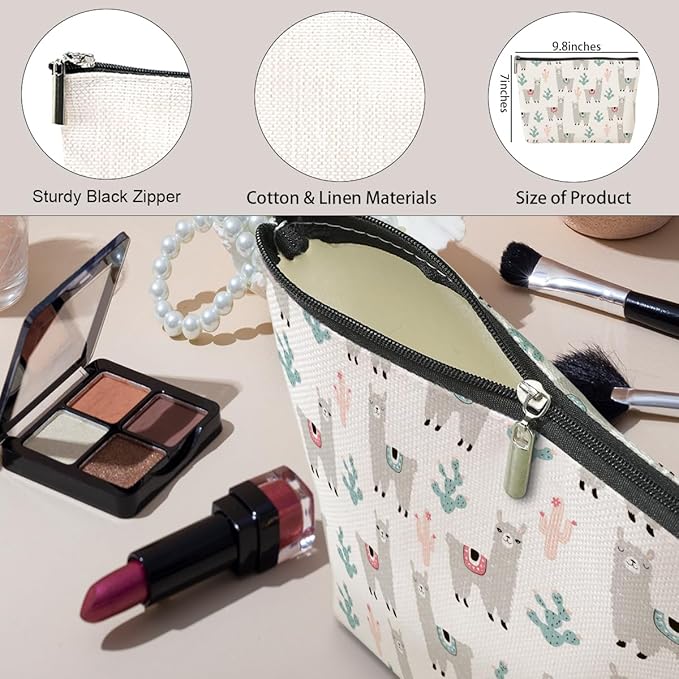 jeilink Cute Llamas Makeup Bag Alpaca Llama Gifts Funny Llama Stuff Decor for Llamas Lover Christmas Birthday Gifts for Women Animal Lovers Girl Daughter Best Friend BFF Niece Sister Toiletry Bag