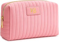 Monogrammed Make Up Bags for Women,Personalized Cosmetic Bags Women,Small Quilted Makeup Pouch,Cute Makeup Bag Travel,Birthday Gifts for Teen Girl (Pink B)