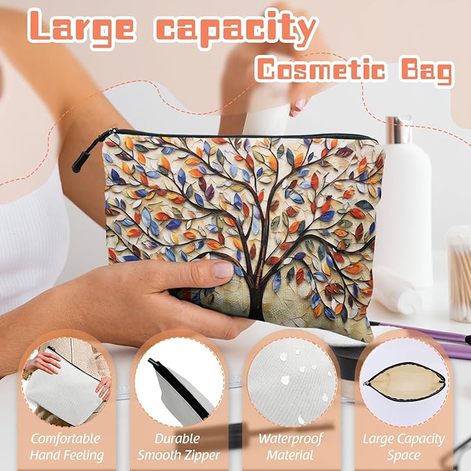 Cosmetic Bags Travel Makeup Toilet Case Waterproof Pouch for Women Girls 6.7X9.45inches - Another Version of Colorful Leaf - Tree Artwork