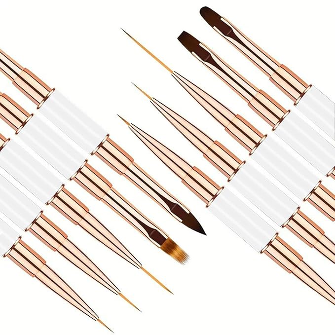 5Pcs Nail Art Bushes Set Double-Ended Professional Gel Polish Nail Art Design Painting Tools Nail Art Liner Brush (5/7/9/11/15/20mm) for Nails Detail, Long Lines, Ombre, Drawing(White)