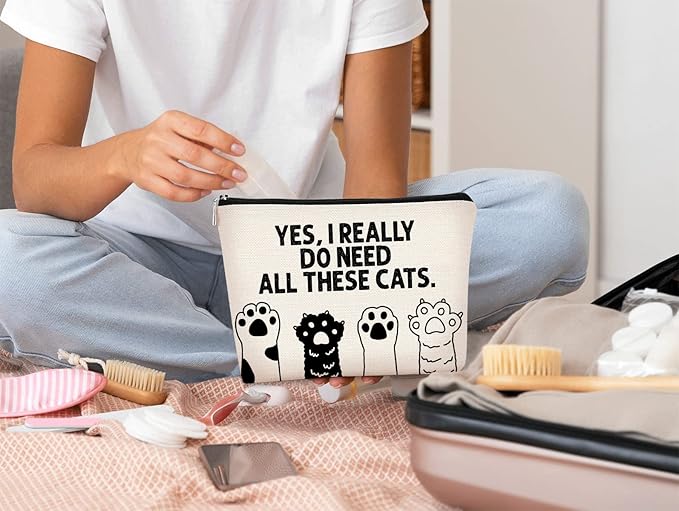 Yes I Really Do Need All These Cats Paw Funny Cute Kitty Kitten Makeup bag,Cosmetic Bag Zipper Travel Toiletry Bag Best Gift Idea for Cat Lovers Teen Girls,Cat Owners Gifts,Birthday Christmas's Gift