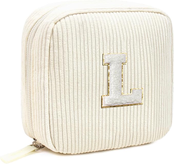 LETGO Birthday Gifts for Women Small Personalized Initial Monogram Makeup Bag,Preppy Corduroy Makeup Bags Travel Toiletry Bag Cute Pouch Purse for Her Mom Girlfriend Wife Sister Teacher Bridesmaid