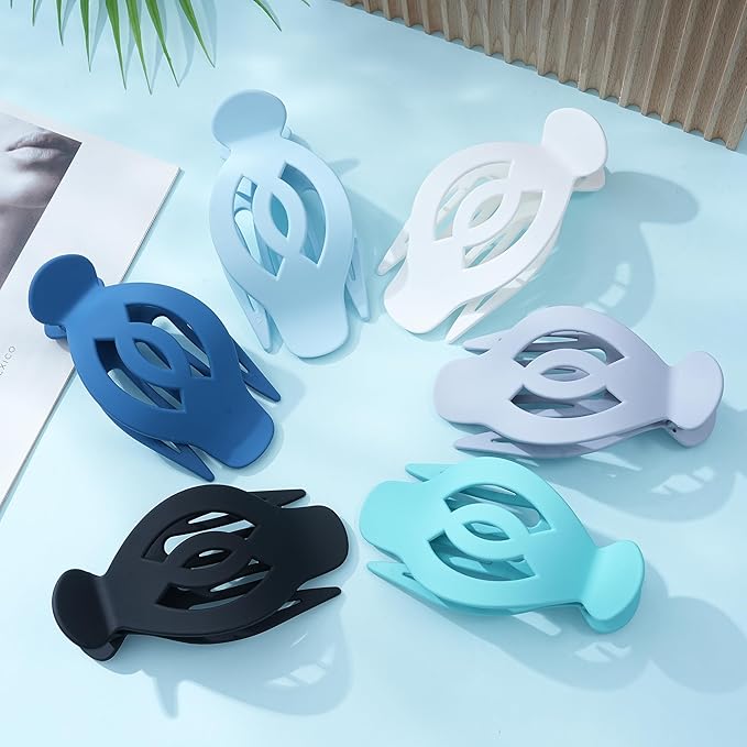 AWAYTR 6Pcs Upgrade Large Flat Hair Claw Clips for Women Girls, 5" Non-slip Duckbill Hair Clips for Long, Thick, Thin Hair, Comfortable for Driving & Lying Down (Matte (Blue))