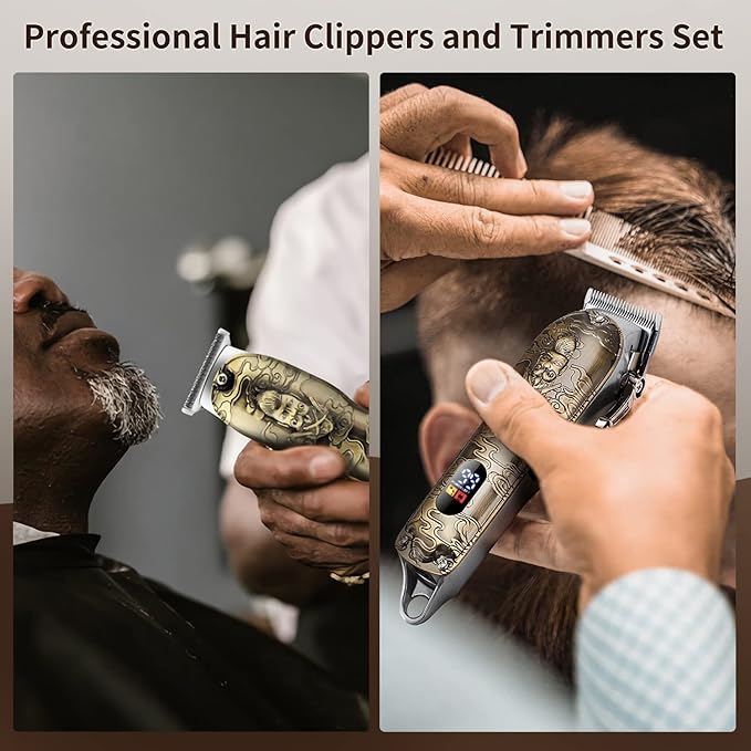 Professional Barber Hair Clippers and Trimmers Set, Cordless Barber Kit Hair Cutting Kit with Travel Case Barber Clippers Set Professioal Mens Grooming Kit