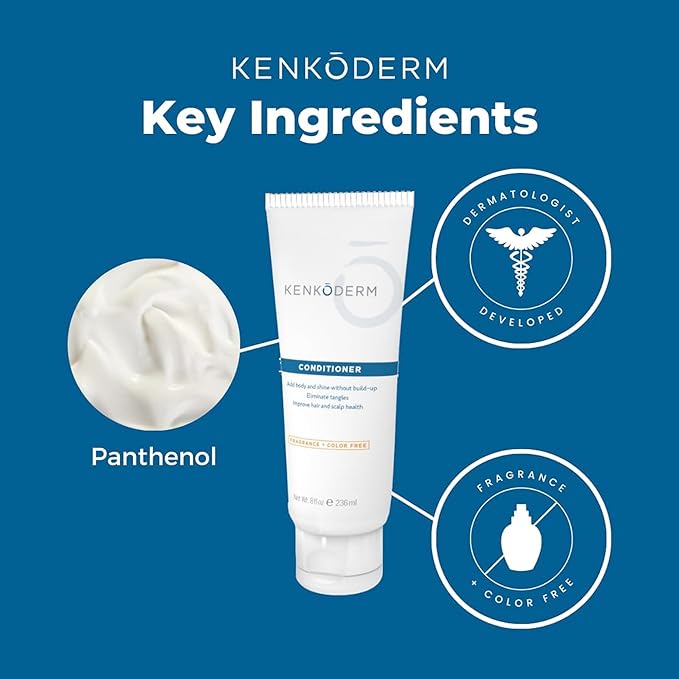 Kenkoderm Psoriasis Conditioner for Sensitive Hair & Skin with 3 Percent Salicylic Acid, Anti-Dandruff Deep Moisturizer for Itchy or Dry Scalp Relief, Color & Fragrance Free, 8-Ounce Tube